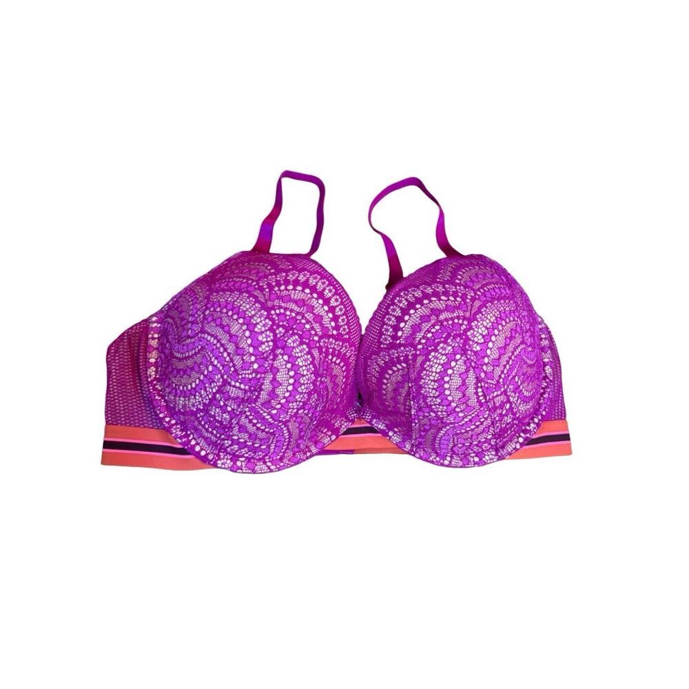 Victorias Secret Very Sexy Lightly Lined Plunge Bra Purple Floral Lace 38D